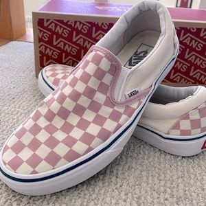 Vans pink checked slip on sneakers